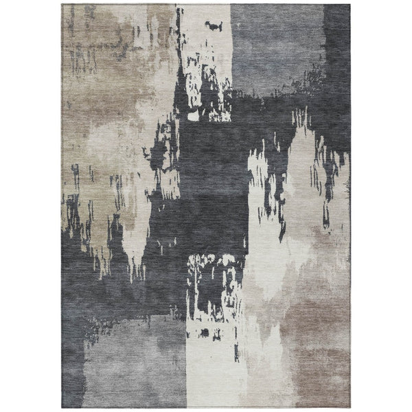 HomeRoots 8' X 10' Charcoal Ivory Beige Abstract Rug - Washable, Durable, Stylish for Indoor & Outdoor Spaces 660832