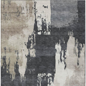 HomeRoots 8' X 10' Charcoal Ivory Beige Abstract Rug - Washable, Durable, Stylish for Indoor & Outdoor Spaces 660832