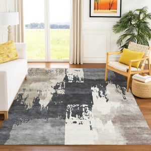 HomeRoots 8' X 10' Charcoal Ivory Beige Abstract Rug - Washable, Durable, Stylish for Indoor & Outdoor Spaces 660832