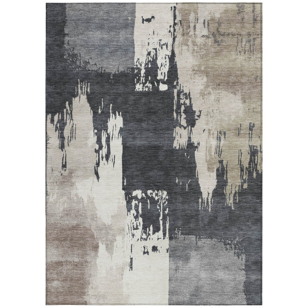 HomeRoots 10' Charcoal Ivory Beige Abstract Washable Area Rug - Durable Indoor Outdoor Style for Modern Spaces 660834