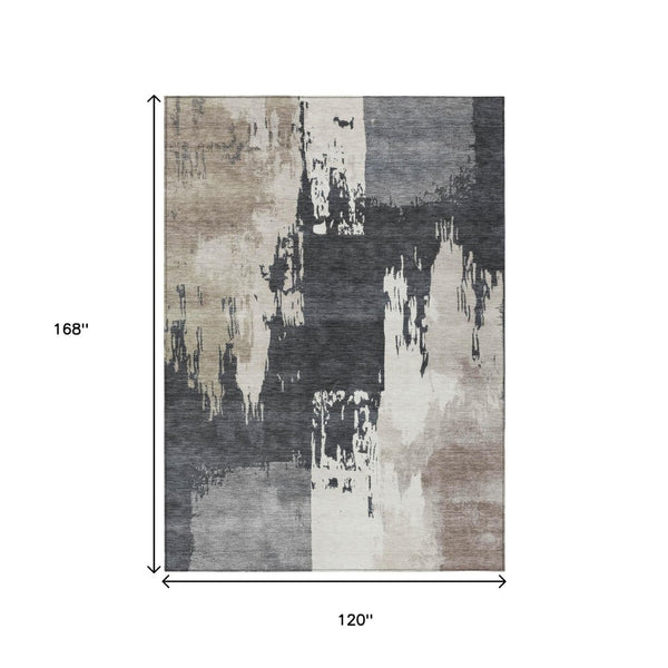 HomeRoots 10' Charcoal Ivory Beige Abstract Washable Area Rug - Durable Indoor Outdoor Style for Modern Spaces 660834