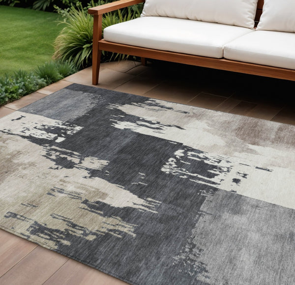 HomeRoots 10' Charcoal Ivory Beige Abstract Washable Area Rug - Durable Indoor Outdoor Style for Modern Spaces 660834