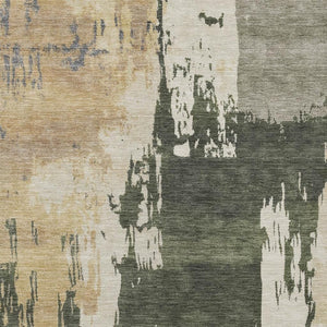 HomeRoots 5' X 8' Abstract Washable Area Rug in Olive Green, Ivory & Tan – Durable Indoor/Outdoor Style! 660836
