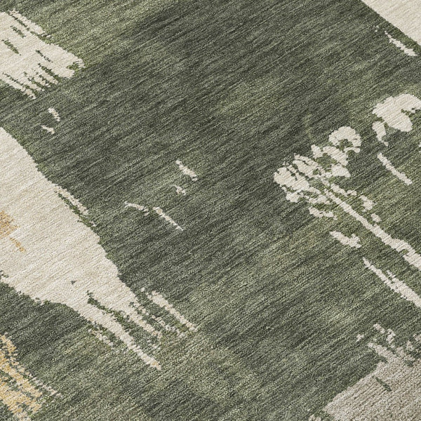 HomeRoots 8' Round Abstract Area Rug in Olive Green, Ivory & Tan - Washable, Durable for Indoor & Outdoor Use! 660837