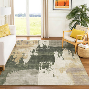 HomeRoots 8' X 10' Stylish Olive Green, Ivory & Tan Abstract Area Rug - Washable Indoor/Outdoor Perfect for Homes 660838