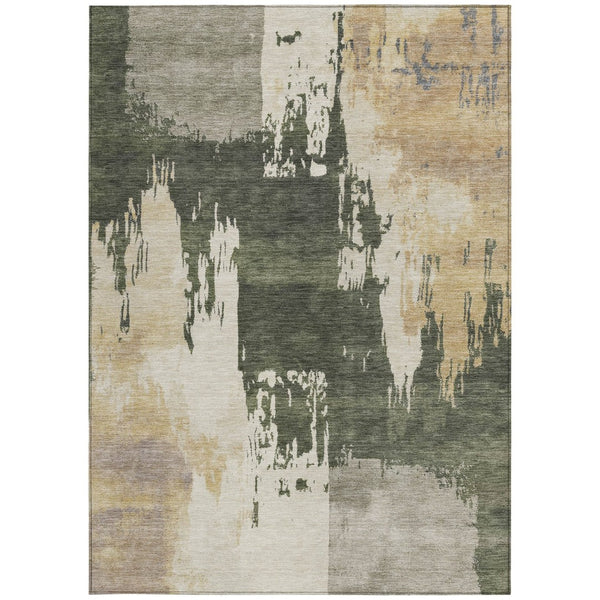 HomeRoots 9' X 12' Olive Green Abstract Area Rug - Durable, Washable, Perfect for Indoor & Outdoor Living Spaces 660839