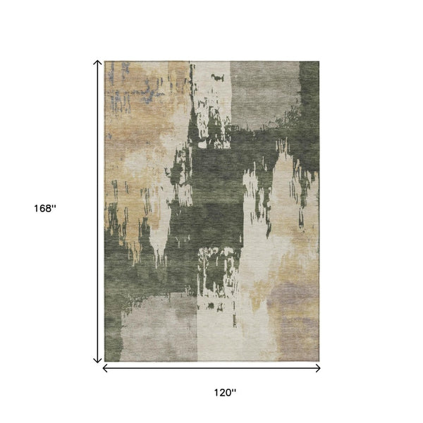 HomeRoots 10' Olive Green Abstract Washable Area Rug – Durable Indoor/Outdoor Design for High-Traffic Spaces 660840