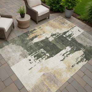 HomeRoots 10' Olive Green Abstract Washable Area Rug – Durable Indoor/Outdoor Design for High-Traffic Spaces 660840