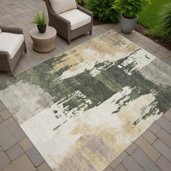 HomeRoots 10' Olive Green Abstract Washable Area Rug – Durable Indoor/Outdoor Design for High-Traffic Spaces 660840