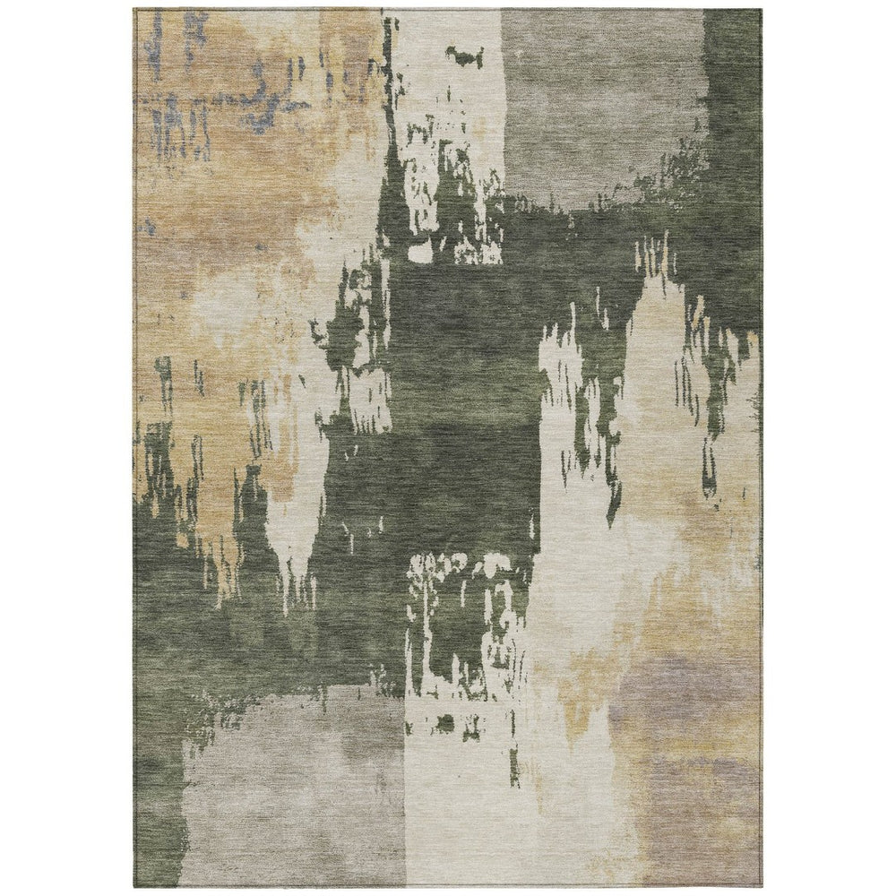 HomeRoots 10' Olive Green Abstract Washable Area Rug – Durable Indoor/Outdoor Design for High-Traffic Spaces 660840