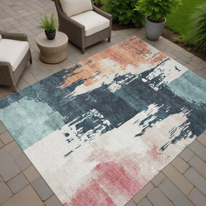 HomeRoots 5' X 8' Abstract Area Rug in Teal Blue, Pink & Orange - Durable, Washable for Indoor & Outdoor Use 660842