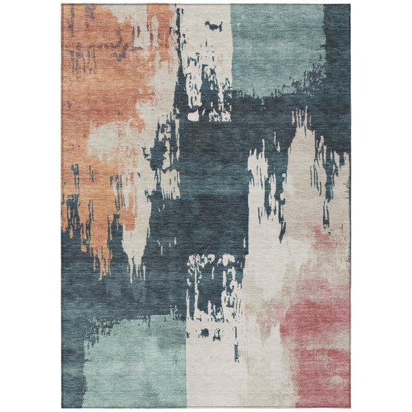 HomeRoots 5' X 8' Abstract Area Rug in Teal Blue, Pink & Orange - Durable, Washable for Indoor & Outdoor Use 660842