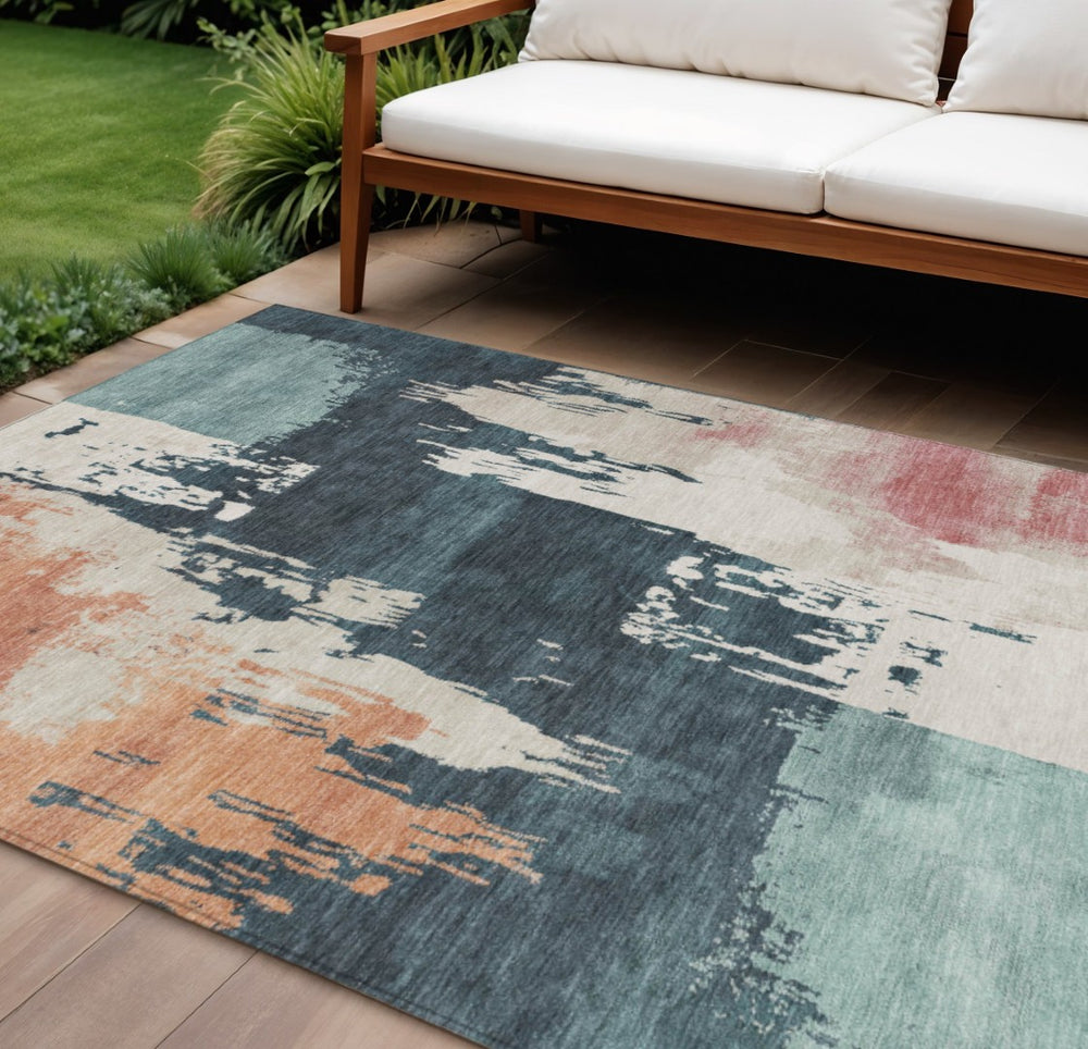 HomeRoots 8' X 10' Vibrant Abstract Area Rug in Teal, Blue, Pink & Orange - Washable for Indoor & Outdoor Use 660844