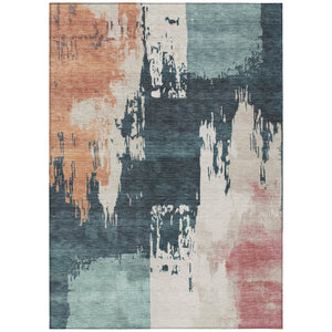 HomeRoots 9' Vibrant Teal Blue Pink Orange Abstract Washable Area Rug for Indoor & Outdoor Spaces, 9x12 ft 660845