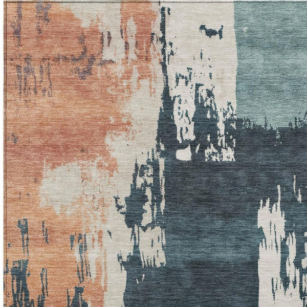 HomeRoots 9' Vibrant Teal Blue Pink Orange Abstract Washable Area Rug for Indoor & Outdoor Spaces, 9x12 ft 660845