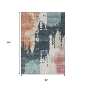 HomeRoots 10' Vibrant Teal Blue Pink Orange Abstract Washable Area Rug for Indoor & Outdoor Spaces, Durable Design 660846
