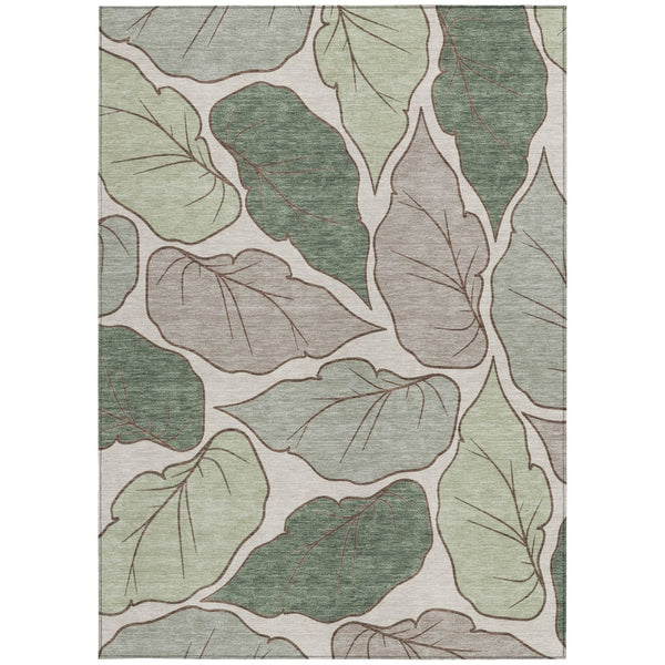HomeRoots 5' X 8' Fern Green Botanical Leaves Rug – Washable, Durable, Indoor/Outdoor Area Rug for Modern Spaces 660848