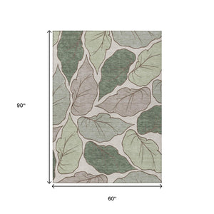 HomeRoots 5' X 8' Fern Green Botanical Leaves Rug – Washable, Durable, Indoor/Outdoor Area Rug for Modern Spaces 660848