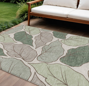 HomeRoots 8' X 10' Washable Fern Green and Ivory Botanical Leaves Rug - Perfect for Indoor & Outdoor Spaces! 660850