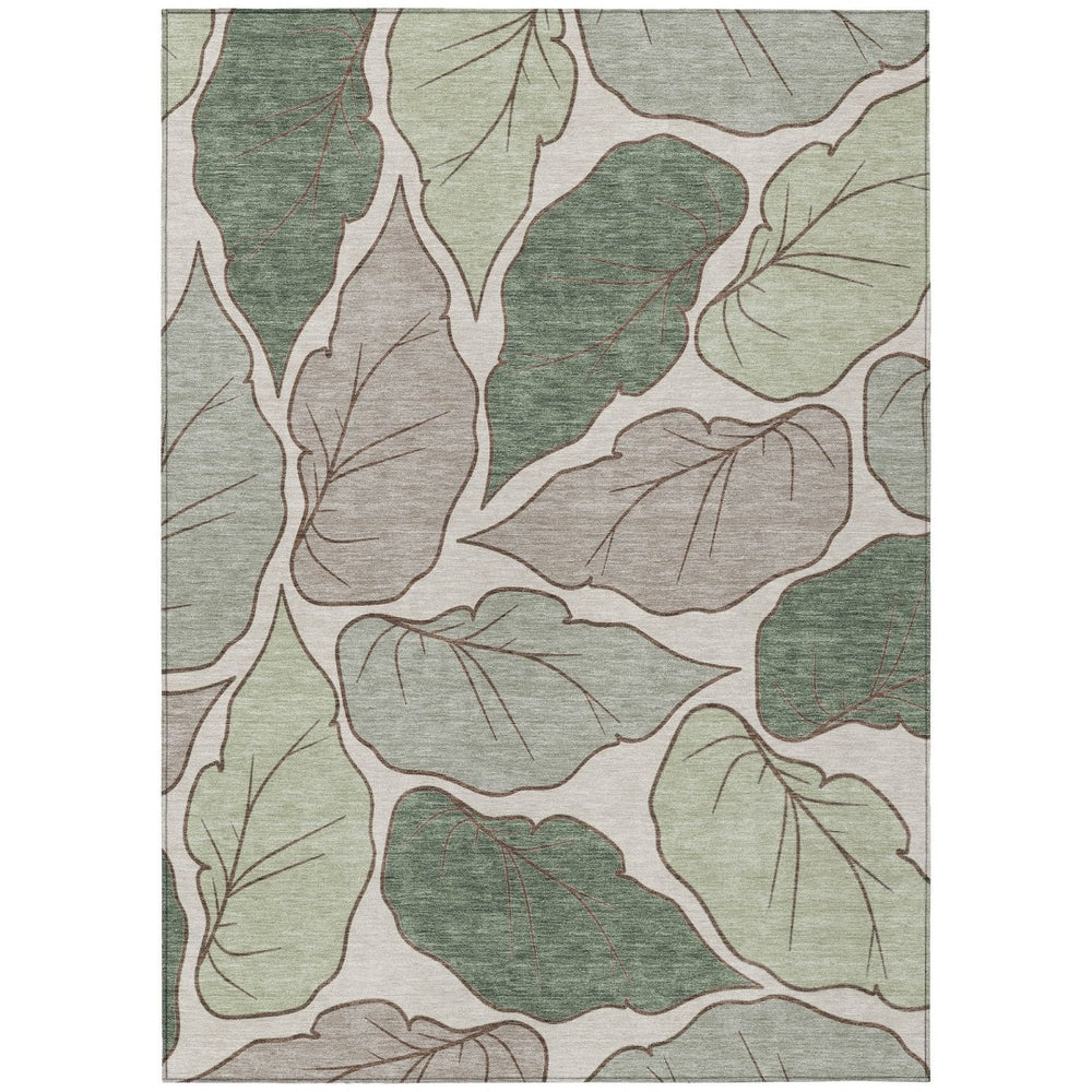 HomeRoots 8' X 10' Washable Fern Green and Ivory Botanical Leaves Rug - Perfect for Indoor & Outdoor Spaces! 660850