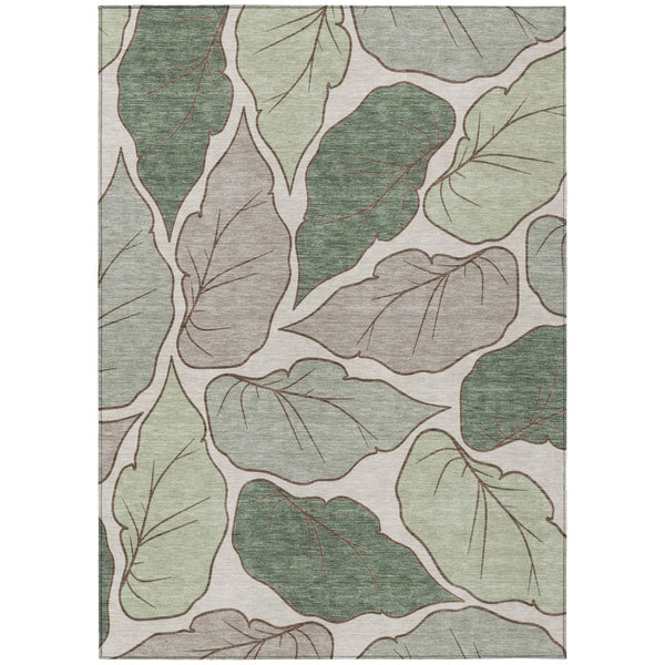 HomeRoots 8' X 10' Washable Fern Green and Ivory Botanical Leaves Rug - Perfect for Indoor & Outdoor Spaces! 660850