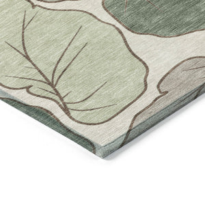 HomeRoots 8' X 10' Washable Fern Green and Ivory Botanical Leaves Rug - Perfect for Indoor & Outdoor Spaces! 660850