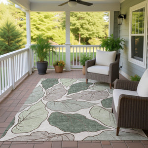 HomeRoots 8' X 10' Washable Fern Green and Ivory Botanical Leaves Rug - Perfect for Indoor & Outdoor Spaces! 660850