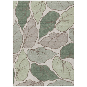 HomeRoots 9' x 12' Washable Fern Green & Ivory Botanical Leaves Area Rug for Indoor/Outdoor Durability & Style 660851