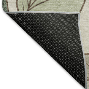 HomeRoots 9' x 12' Washable Fern Green & Ivory Botanical Leaves Area Rug for Indoor/Outdoor Durability & Style 660851
