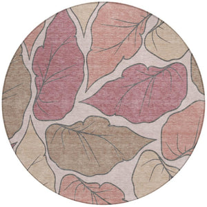 HomeRoots 8' Blush and Ivory Round Botanical Leaves Rug - Washable, Durable, Indoor/Outdoor, Stylish Decor Piece 660855