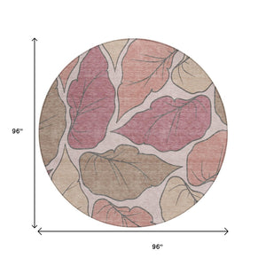 HomeRoots 8' Blush and Ivory Round Botanical Leaves Rug - Washable, Durable, Indoor/Outdoor, Stylish Decor Piece 660855