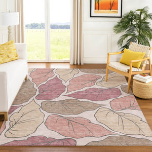 HomeRoots 9' Elegant Blush and Ivory Botanical Leaves Area Rug - Washable, Stain-Resistant for Indoor & Outdoor Use 660857