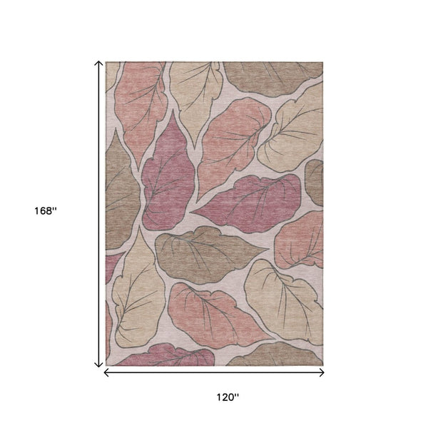 HomeRoots 10' Blush and Ivory Botanical Leaves Area Rug - Washable, Durable for Indoor & Outdoor Use, Stylish Decor 660858