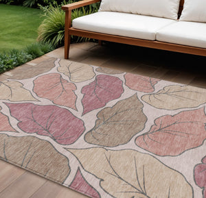 HomeRoots 10' Blush and Ivory Botanical Leaves Area Rug - Washable, Durable for Indoor & Outdoor Use, Stylish Decor 660858