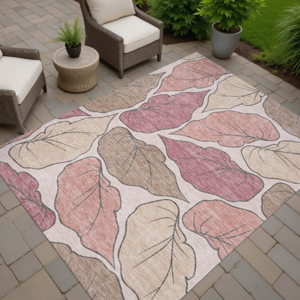 HomeRoots 10' Blush and Ivory Botanical Leaves Area Rug - Washable, Durable for Indoor & Outdoor Use, Stylish Decor 660858