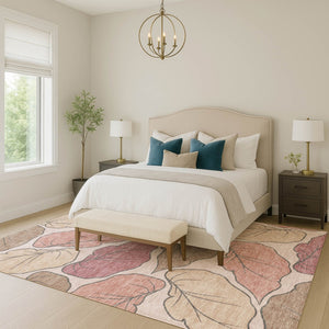 HomeRoots 10' Blush and Ivory Botanical Leaves Area Rug - Washable, Durable for Indoor & Outdoor Use, Stylish Decor 660858