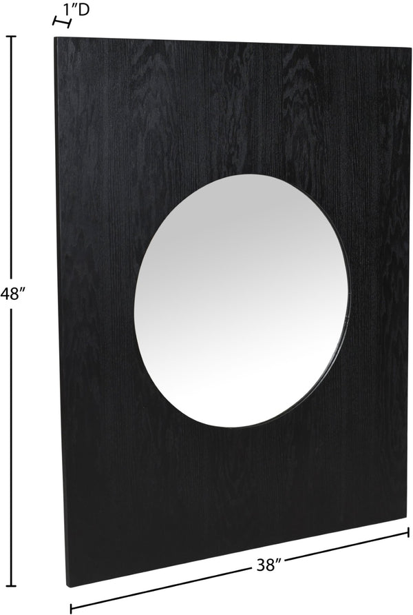 Meridian Furniture Optic Art Deco Oak Wood Wall Mirror with Geometric Frame for Entryway or Bedroom Decor Black 66085Black-M