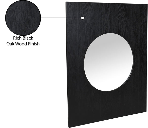 Meridian Furniture Optic Art Deco Oak Wood Wall Mirror with Geometric Frame for Entryway or Bedroom Decor Black 66085Black-M
