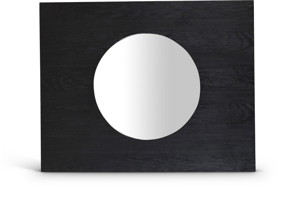 Meridian Furniture Optic Art Deco Oak Wood Wall Mirror with Geometric Frame for Entryway or Bedroom Decor Black 66085Black-M