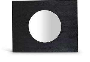 Meridian Furniture Optic Art Deco Oak Wood Wall Mirror with Geometric Frame for Entryway or Bedroom Decor Black 66085Black-M
