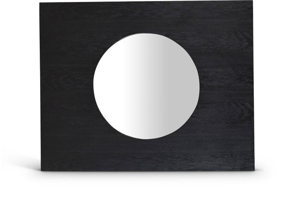Meridian Furniture Optic Art Deco Oak Wood Wall Mirror with Geometric Frame for Entryway or Bedroom Decor Black 66085Black-M