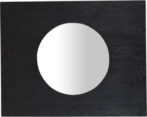 Meridian Furniture Optic Art Deco Oak Wood Wall Mirror with Geometric Frame for Entryway or Bedroom Decor Black 66085Black-M