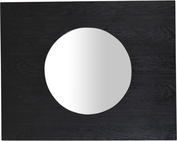 Meridian Furniture Optic Art Deco Oak Wood Wall Mirror with Geometric Frame for Entryway or Bedroom Decor Black 66085Black-M