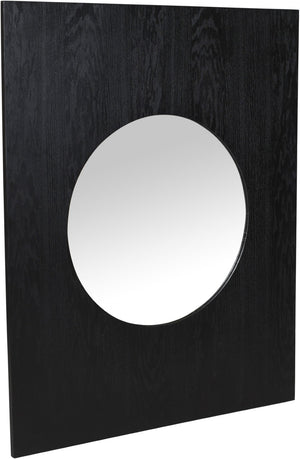 Meridian Furniture Optic Art Deco Oak Wood Wall Mirror with Geometric Frame for Entryway or Bedroom Decor Black 66085Black-M