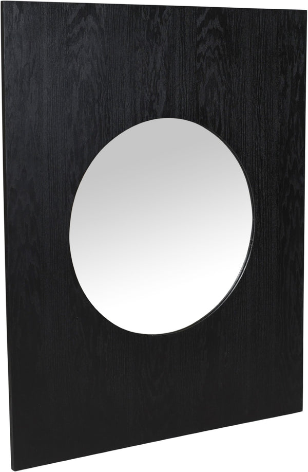 Meridian Furniture Optic Art Deco Oak Wood Wall Mirror with Geometric Frame for Entryway or Bedroom Decor Black 66085Black-M