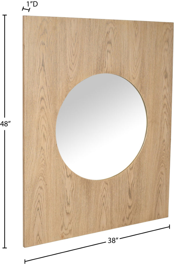Meridian Furniture Optic Art Deco Oak Wood Wall Mirror with Geometric Frame for Entryway or Bedroom Decor Natural 66085Oak-M