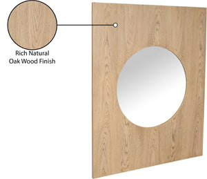 Meridian Furniture Optic Art Deco Oak Wood Wall Mirror with Geometric Frame for Entryway or Bedroom Decor Natural 66085Oak-M