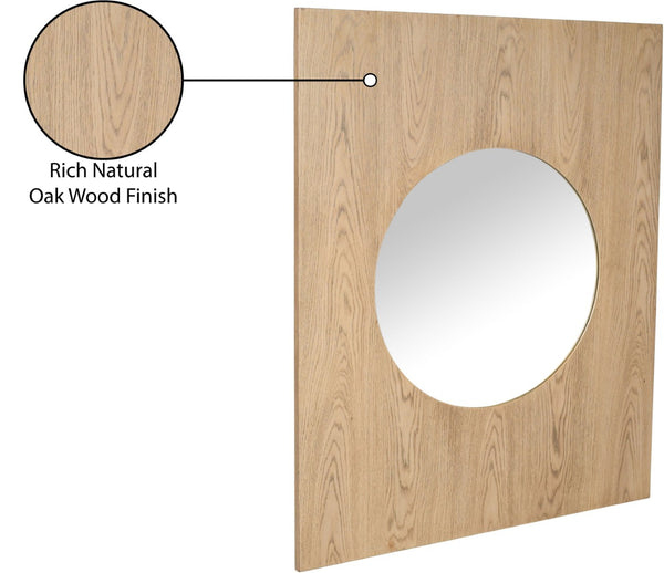 Meridian Furniture Optic Art Deco Oak Wood Wall Mirror with Geometric Frame for Entryway or Bedroom Decor Natural 66085Oak-M