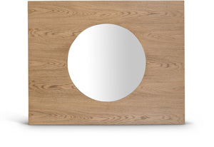 Meridian Furniture Optic Art Deco Oak Wood Wall Mirror with Geometric Frame for Entryway or Bedroom Decor Natural 66085Oak-M