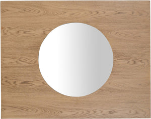 Meridian Furniture Optic Art Deco Oak Wood Wall Mirror with Geometric Frame for Entryway or Bedroom Decor Natural 66085Oak-M
